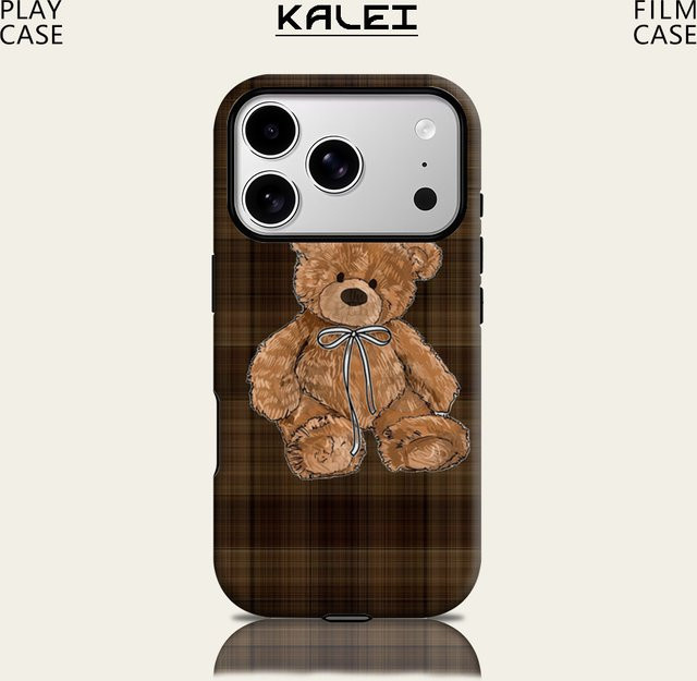 Potdemiel Magnetische Tough Case Handyhülle mit braunem kariertem Teddybär Design für iPhone 17 16 15 14 Pro Max Plus - Bild 1