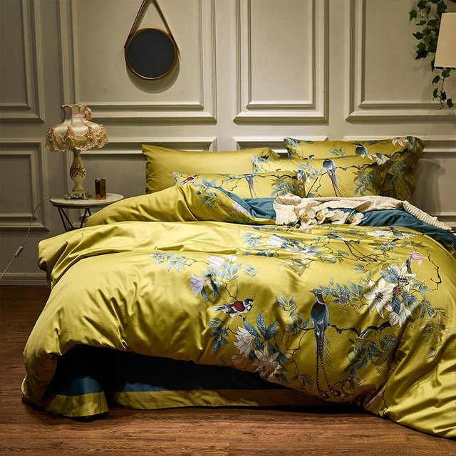 Bin Chi Textiles Bettwäsche-Set aus ägyptischer Baumwolle mit floralem Digitaldruck, 4-teilig, Grün, B/H: 150 x 200 cm - Bild 1