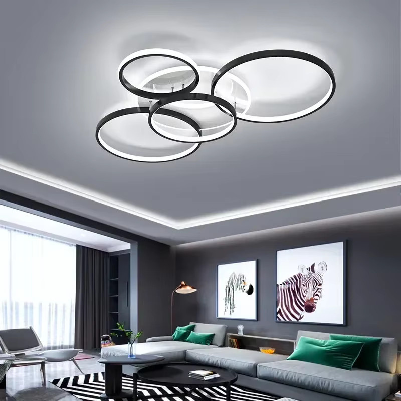 ABCZ Moderne LED Ring Deckenleuchte im Luxus-Design als Kronleuchter für dein Wohnzimmer in Schwarz/Gold - Bild 3