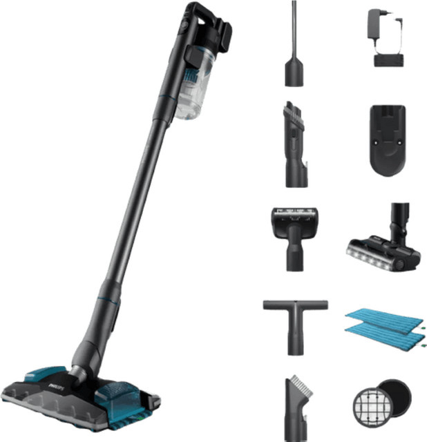 Philips 8000 Series Aqua Plus XC8057/01 Akku-Stielstaubsauger in Dunkelpetrol mit LED-Scheinwerfer, Hartboden Düse und Display - Bild 1