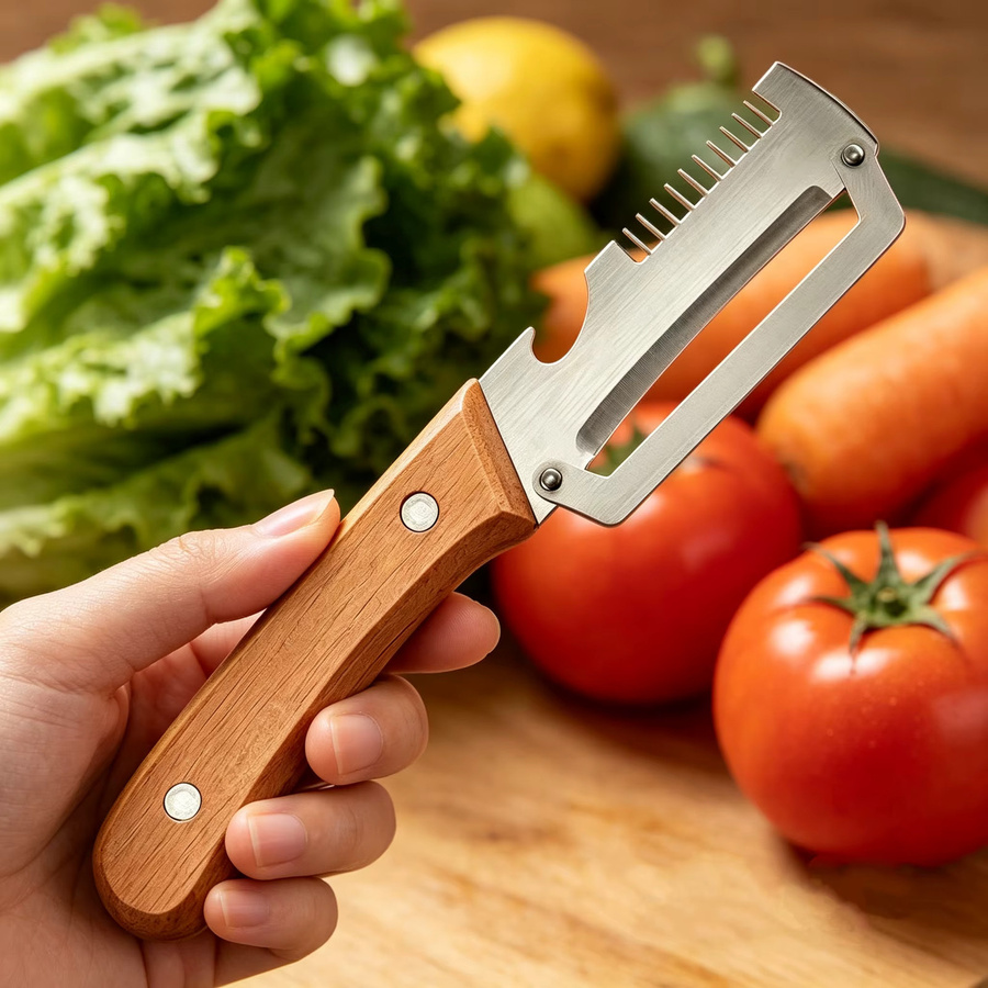 SHENJIU Multifunktionaler 3-in-1 Edelstahl-Schäler als Gemüse- und Obstschneider für die Küche - Bild 2