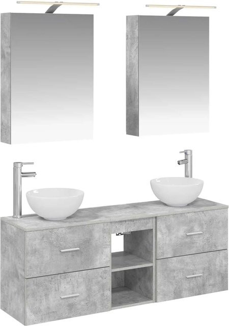 vidaXL Badezimmerschrank-Set 5-teilig in Betongrau mit LED-Beleuchtung und Spiegelschrank, B/T/H: 50 x 14,5 x 70 cm - Bild 1