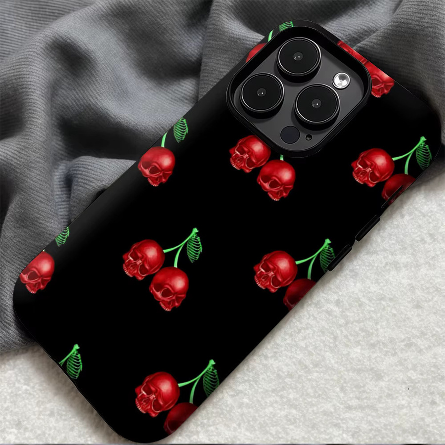 Potdemiel Magnetische Tough Handyhülle Gothic Cherry Skulls für iPhone 17 16 15 14 13 Pro Max Plus, Schwarz - Bild 4