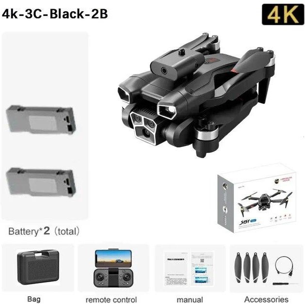 LYZRC S151 UAV Quadcopter mit 8K HD Drei-Kamera, bürstenloser Motor, Hindernisvermeidung, 5G Wifi FPV und optischer Fluss Positionierung in Schwarz - Bild 1