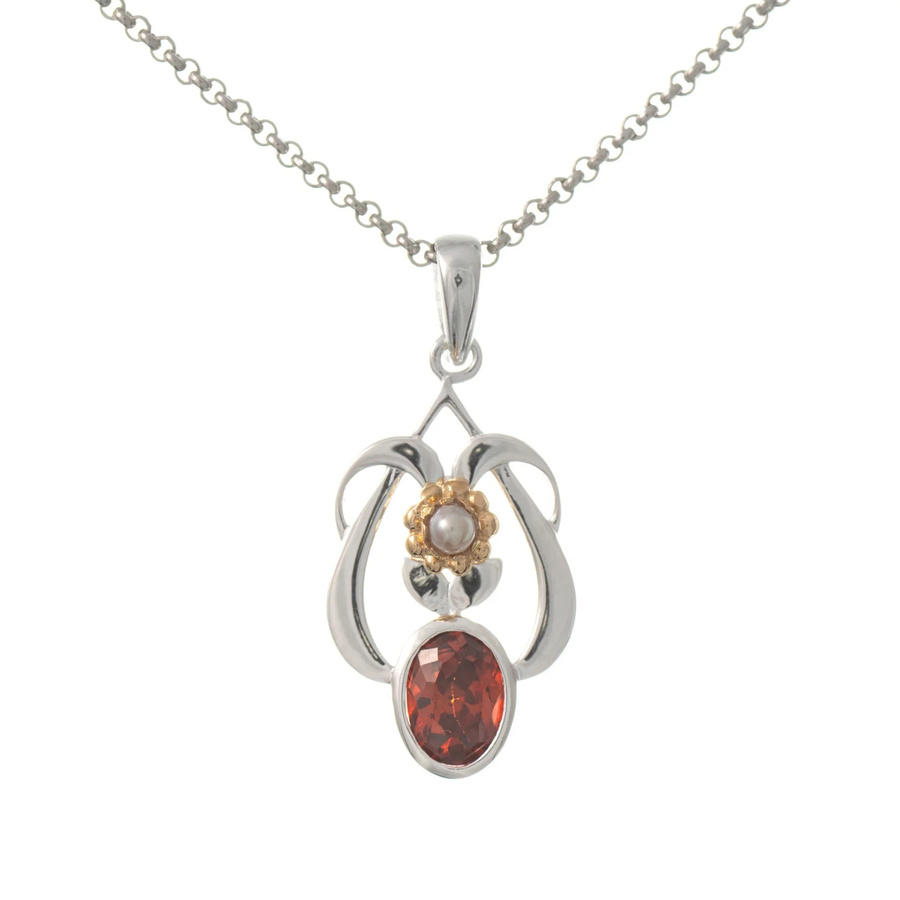 Anhänger mit Kette 925 Silber, teilvergoldet, Zirkonia, Perle - Bild 1