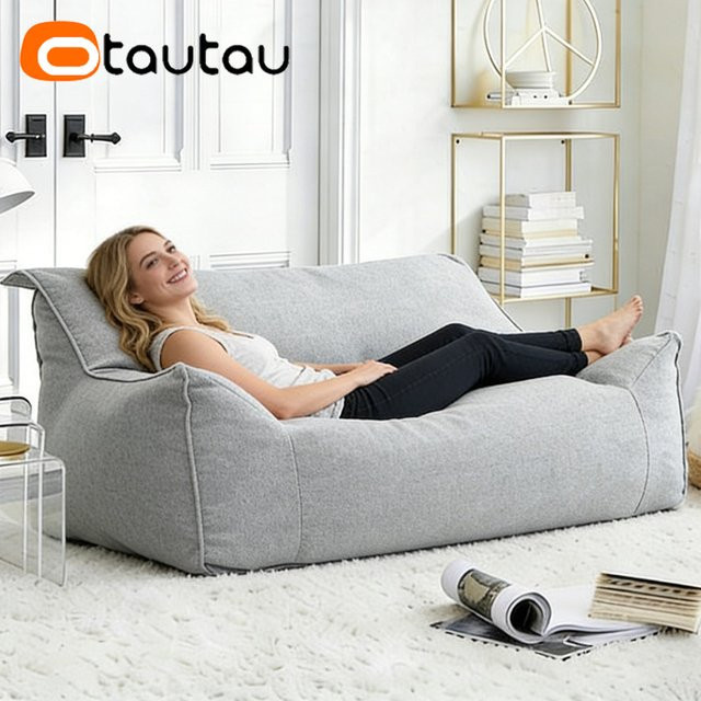 OTAUTAU Sitzsackbezug für 2-Sitzer-Sofa aus Baumwolle und Leinen, Grau, Rechteckig - Bild 1
