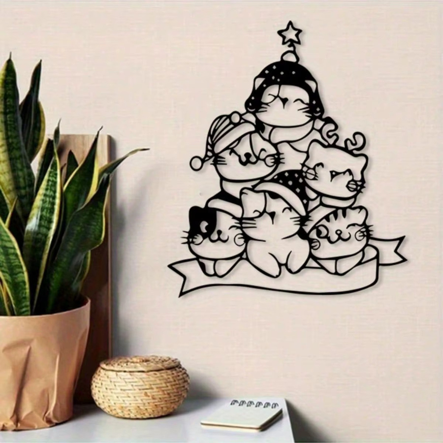 CIFBUY Vintage Metall-Katzen-Wandkunst als Weihnachtsbaum-Stern-Ornament in Schwarz - Bild 2