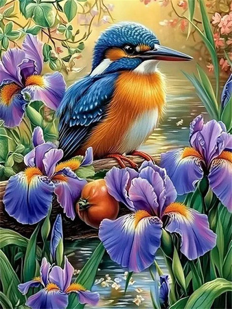 YUTTEE Diamond Painting Set Kolibri und Blumen als Mosaik-Stickerei in Mehrfarbig, Rund, B/H: 30 x 20 cm