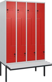 C+P Z-Spind Classic PLUS Sitzbank mit 8 Fächern, rote Kunststoff-Sitzfläche, B/T/H: 212 x 120 x 81,5 cm - Bild 1