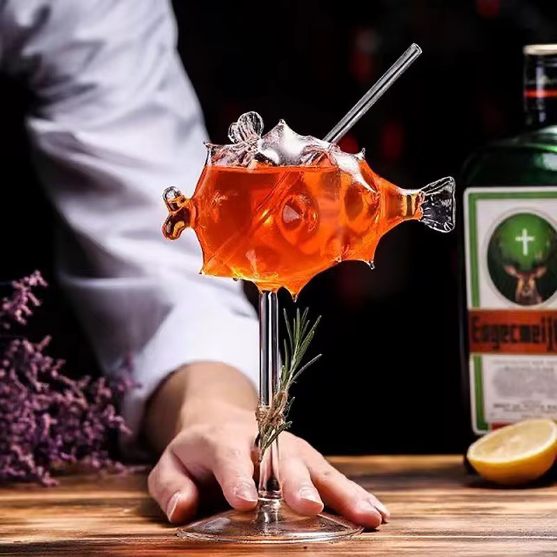 HNKMP Cocktailglas in Fischform aus transparentem Glas für Party und Bar - Bild 1