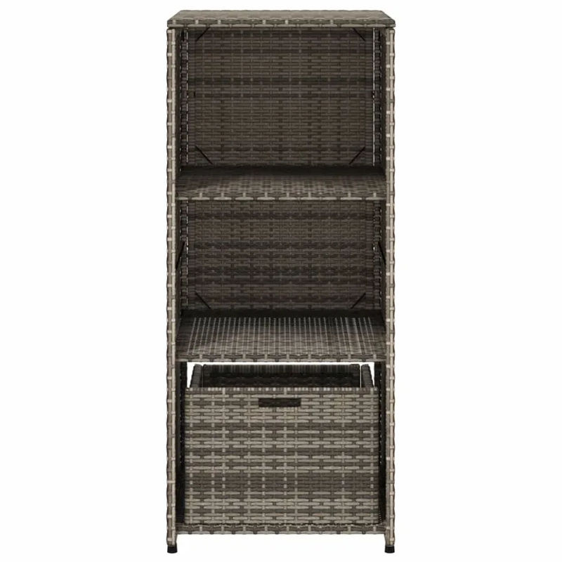 vidaXL Gartenschrank aus Poly-Rattan und pulverbeschichtetem Stahl in Grau mit Türen und Schubladen, B/T/H: 50 x 55 x 115 cm - Bild 6