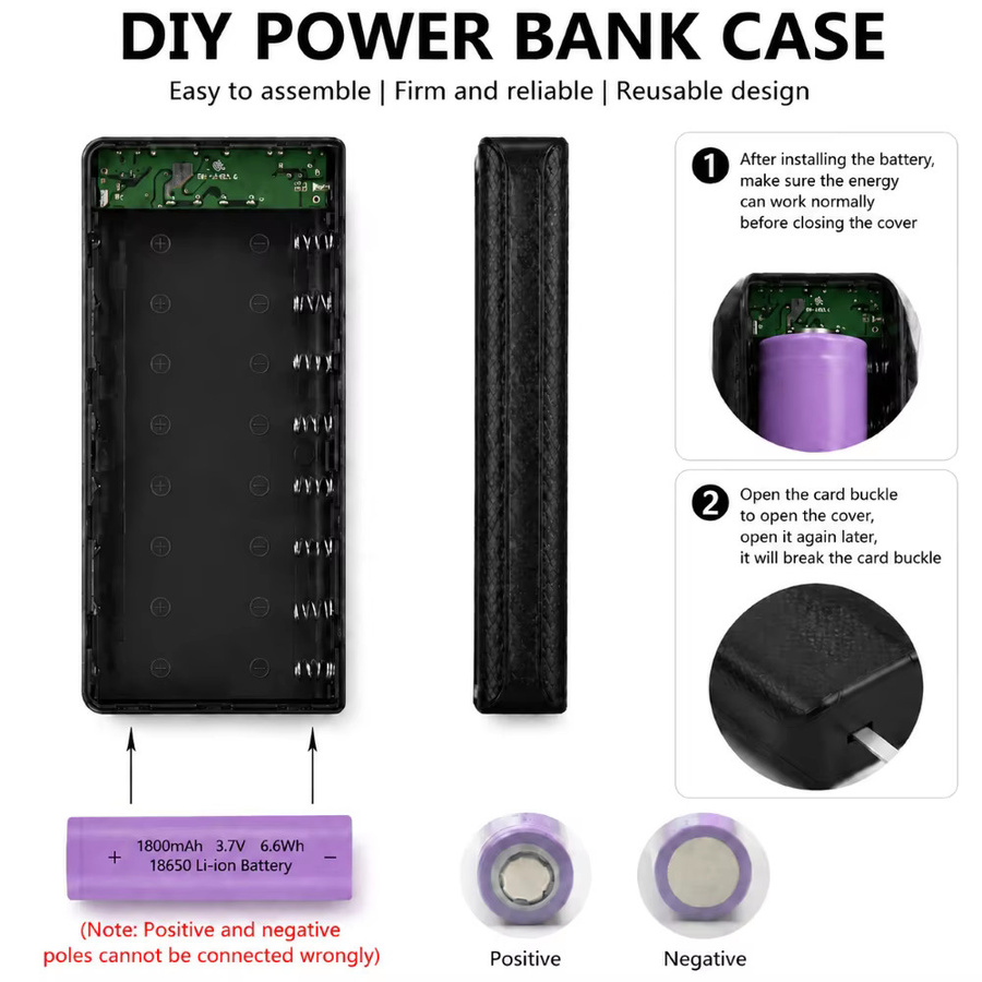 FUNNYSHIELD DIY Powerbank-Gehäuse für 8x 18650 Akkus mit Dual USB und Typ C in Schwarz - Bild 4