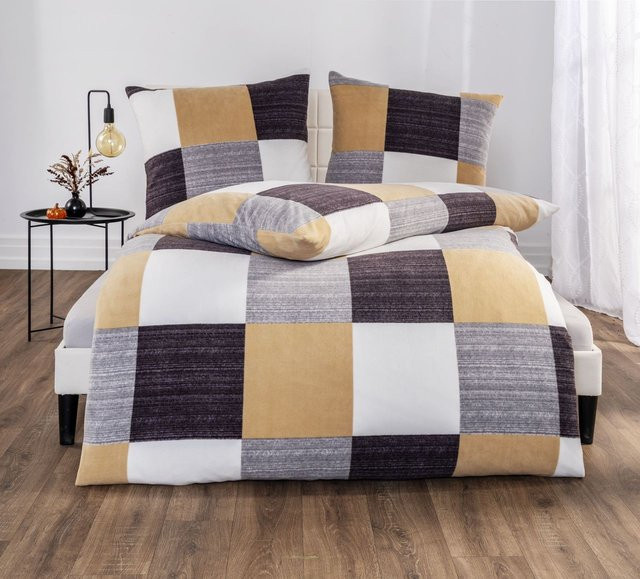 Dreamtex Nicki Bettwäsche Beige Karo B/H: 155 x 220 cm, B/H: 80 x 80 cm - Bild 1