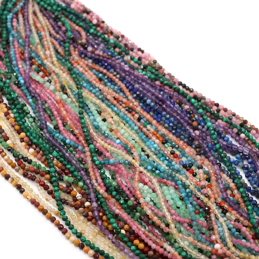 Edelsteinperlen Amethyst, Granat, Turmalin, rund, 2-3 mm, bunt - Bild 2