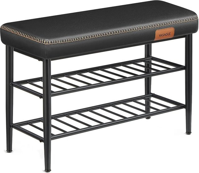 VASAGLE Schuhbank mit Schuhregal aus Kunstleder und Stahl, Schwarz, B/T/H: 80 x 30 x 50 cm - Bild 4