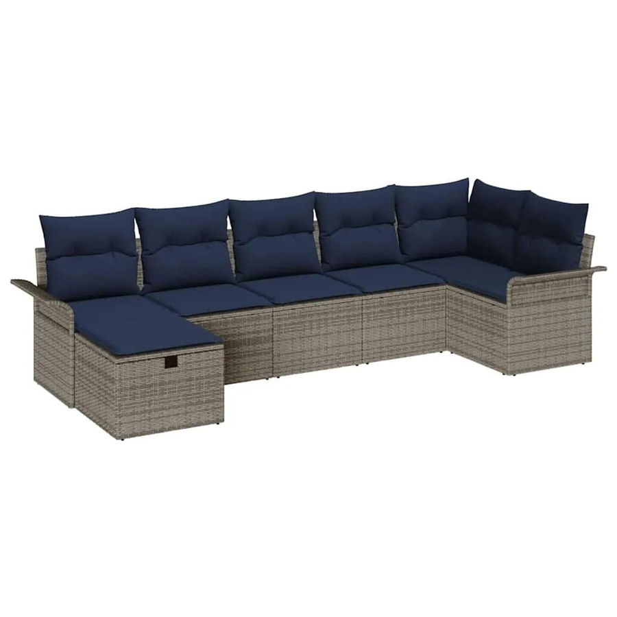 vidaXL Gartensofa-Set aus Poly-Rattan in Grau und Blau mit 7 Teilen und Kissen inklusive Stauraum - Bild 2