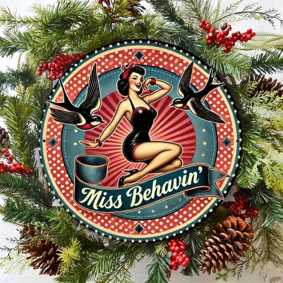 CIFBUY Bettie Page Retro Pinup Girl Rockabilly Rundes Metallschild, Durchmesser: 20,3 cm, Mehrfarbig - Bild 4