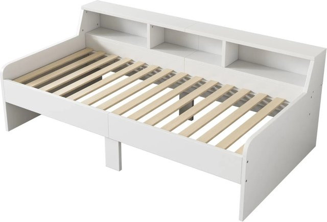 KOMHTOM Tagesbett Weiß mit zwei Schubladen und Staufach, B/T/H: 90 x 200 x 75 cm (ohne Matratze) - Bild 1
