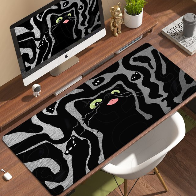 Riccu XXL Gaming Mauspad mit HD-Druck Ink Cat Motiv in Multicolour aus Naturkautschuk - Bild 1