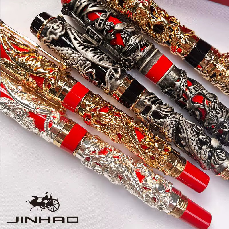 Jinhao Vintage Metall-Rollerball-Stift mit Drachen- und Phönix-Gravur, schwarze Tinte - Bild 2
