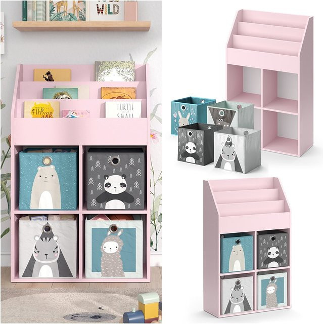 Vicco Kinderbücherregal Luigi in Rosa mit offenen Fächern und Faltboxen für das Kinderzimmer, Breite: 72 cm, Höhe: 114 cm - Bild 1