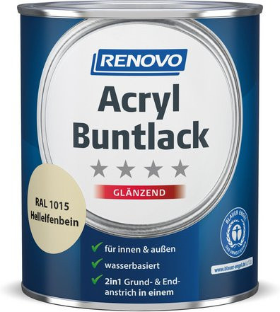 RENOVO Acryl-Buntlack für Holz, glänzend, Hellelfenbein RAL 1015, 0,75 l - Bild 1