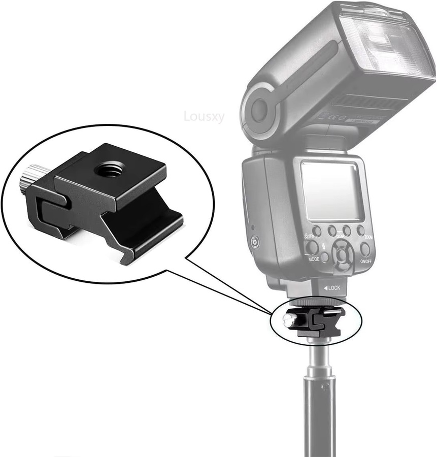 Wrumava 2er-Set Kamera Metall Kaltschuh Blitzständer Adapter mit 1/4"-20 Stativschraubengewinde für Nikon und Canon Speedlite, Schwarz - Bild 5