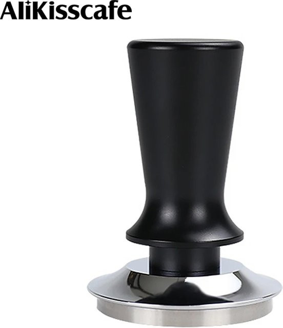 ALIKISSCAFE Espresso-Stampfer aus Edelstahl mit Feder für konstanten Druck, Schwarz, rund, Durchmesser: 51 mm, 53 mm, 58 mm - Bild 1