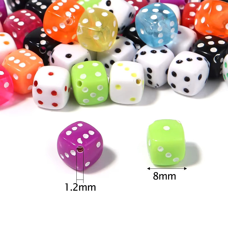 Louleur Perlen, Acryl, Würfel, 8mm, Mehrfarbig, 50 Stück - Bild 2