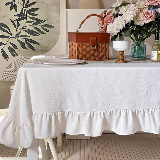 JMG Household Supplies Tischdecke aus Baumwolle in Beige, Rechteckig mit Rüschen, B/B: 140 x 180 cm - Bild 1