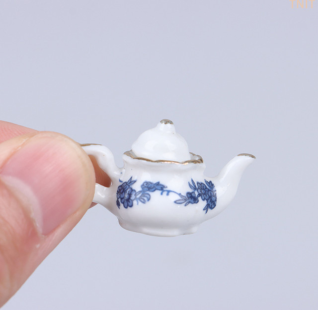 YEGBONG Miniatur-Porzellan-Teeservice für Puppenhäuser, 6-teiliges Set, Blumenmuster - Bild 1