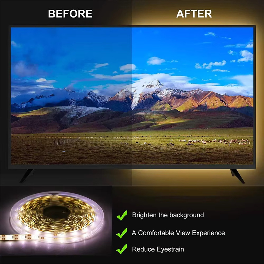 WeeTisa USB-LED-Streifen 5V mit warmweißen 2835 SMD LEDs zur TV-Hintergrundbeleuchtung und Heimdekoration - Bild 2