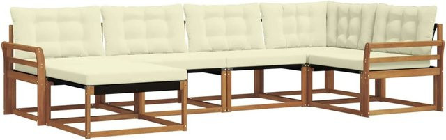 vidaXL Outdoor-Sofagarnitur aus Akazienmassivholz in L-Form, 18-teiliges Gartenmöbel-Set mit Polstern und Ottomane, Farbe: Braun und Beige - Bild 1