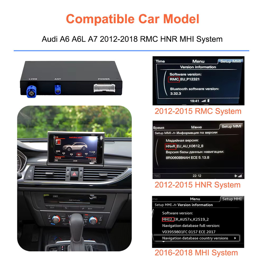 Bonroad Wireless Android Auto und Apple CarPlay Interface für Audi A6 A7 RMC 3G MMI MHI2 2012-2018 mit Mirror Link, AirPlay und Rückfahrkamera, Schwarz - Bild 2