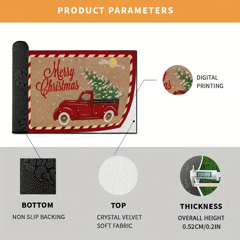 VIKAMA Weihnachtsrote LKW-Fußmatte, rutschfest und wetterfest, rechteckiger Teppich für Innen und Außen, Farbe: Rot, B/T: 60 x 40 cm - Bild 3