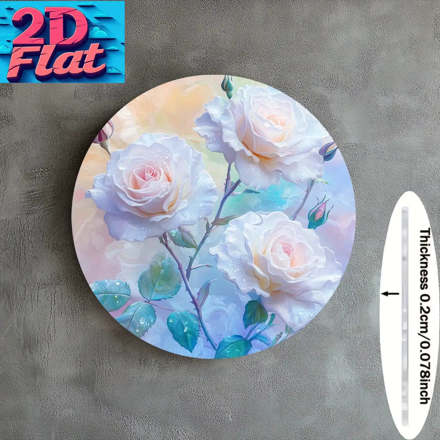 Runde Aluminium-Wandkunst von Potdemiel mit rosa Rosen und grünem Laub, Durchmesser: 20 cm - Bild 3