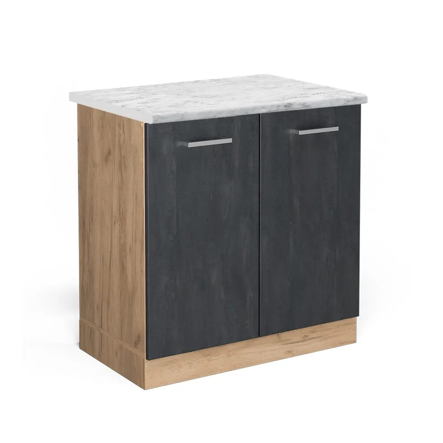 Vicco Spülenunterschrank R-Line in Schwarz Beton und Goldkraft Eiche mit Marmor-Optik, Breite: 80 cm - Bild 2