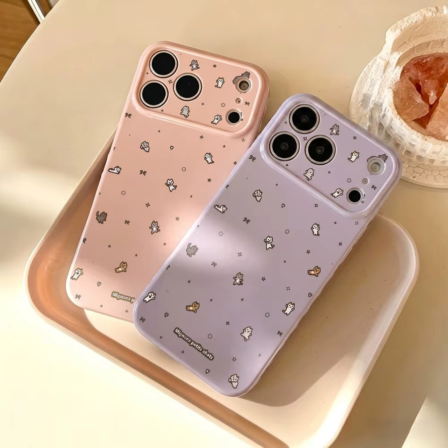 AKABEILA Handyhülle mit niedlichem Katzen-Cartoon für iPhone, stoßfeste weiche TPU-Abdeckung, Farbe: Lila - Bild 4