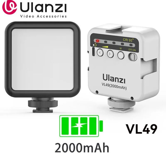Ulanzi VL49 Mini Vlog LED Fülllicht in Weiß mit 2000mAh Akku und 5500K Zoom Beleuchtung für Foto und Video - Bild 1