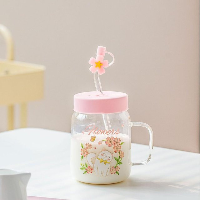 Yiran bag Trinkglas mit Katzen-Relief aus Hochtemperaturglas, 550 ml, Transparent, Blau oder Pink - Bild 1