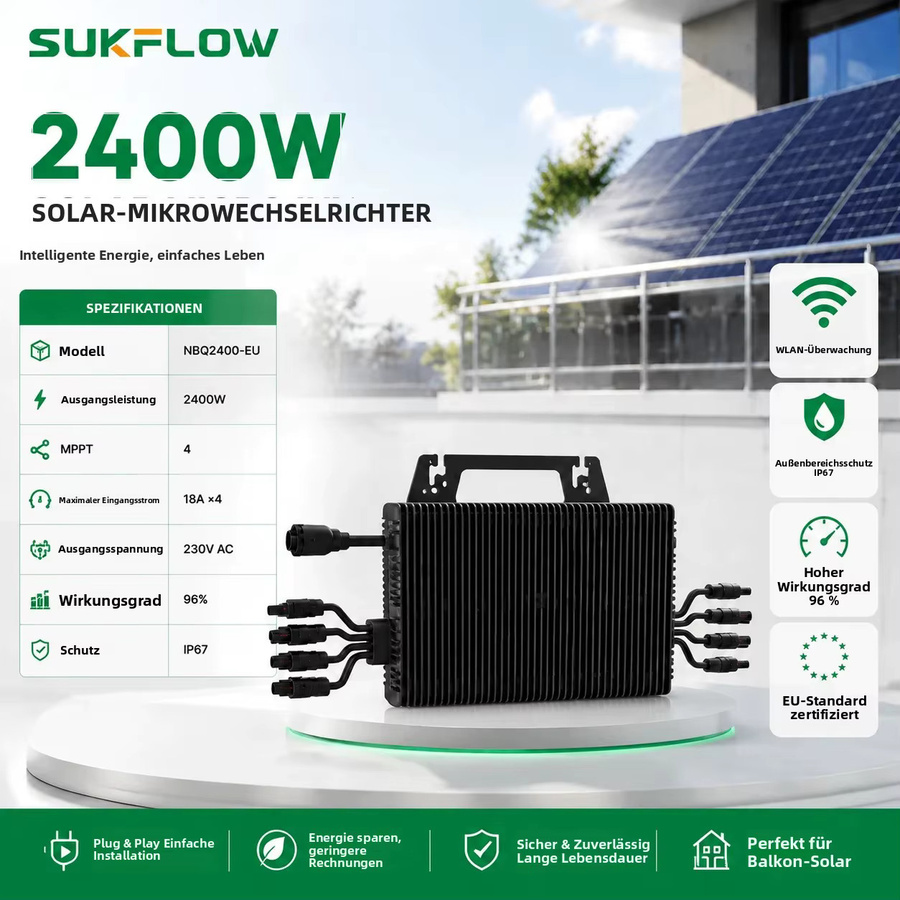 Sukflow 2400W Balkon-Mikrosolar-Wechselrichter mit WiFi für dein Balkonkraftwerk in Schwarz - Bild 6