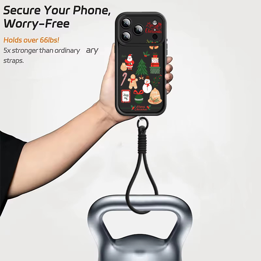 YISHANGOU Handyhülle mit Weihnachtsmuster und Riemen für iPhone 11 bis iPhone 17 Pro Max, stoßfeste TPU-Abdeckung in Beige und Weiß - Bild 3