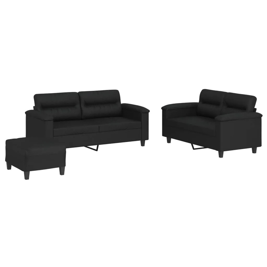vidaXL 3-teilige Sofagarnitur in Schwarz aus Kunstleder mit Kissen und Schaumstofffüllung im modernen Design - Bild 2