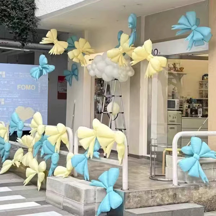 3er-Set Macaron Schleifen-Luftballons in Rosa, Blau und Gelb für Hochzeiten, Geburtstage und Partys, Höhe: 78 cm - Bild 1