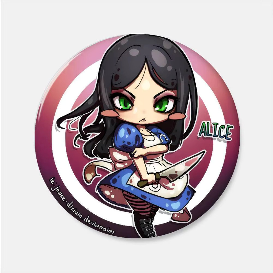 Kayou Alice Madness Returns Button-Pins aus Metall in Weiß und Multicolour, runde Abzeichen in 32 mm und 44 mm Durchmesser - Bild 5