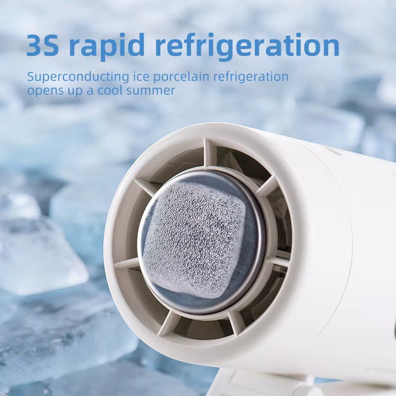 HAOYUNMA 5-in-1 Tragbarer Ventilator mit Eiskühlung und Taschenlampe, Weiß, 3000 mAh Akku, USB-aufladbar mit LED-Anzeige und 5 Geschwindigkeitsstufen - Bild 5