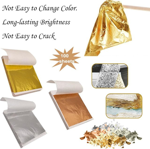 100 Stück Imitation Metallfolienblätter in Gold, Silber und Multicolour für DIY-Harzkunst, Nagelkunst und Heimdekoration - Bild 1