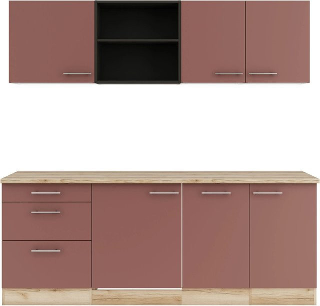 OPTIFIT Bari407 Küchenzeile in Rostrot mit modernem Design und melaminbeschichteten Türen und Schubladen, Breite: 210 cm - Bild 1