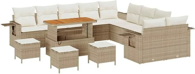 vidaXL Garten-Sofa-Set 14-teilig aus Poly-Rattan in Beige mit Stauraumfunktion und Polsterkissen - Bild 1