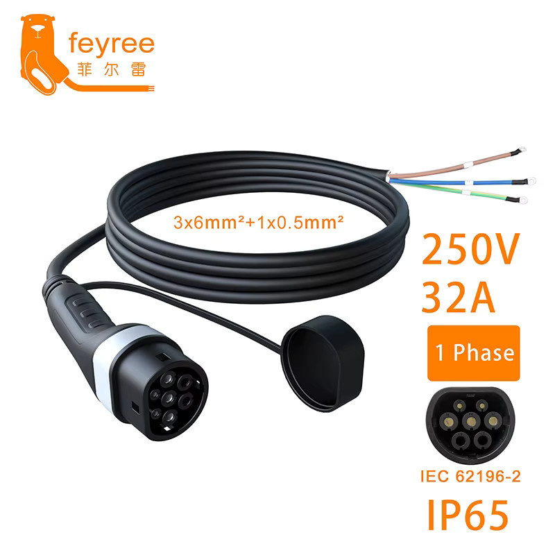 Feyree EV-Ladegerät mit Typ2 Buchse und 5m Kabel, 32A 8KW 1-phasig oder 11KW/22KW 3-phasig, IEC62196-2 Ladestation für Elektroautos, Schwarz - Bild 3